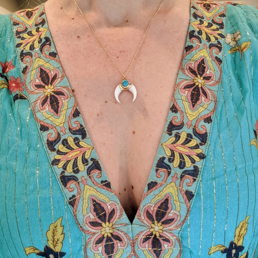 14K Crescent Shell & Turquoise Necklace